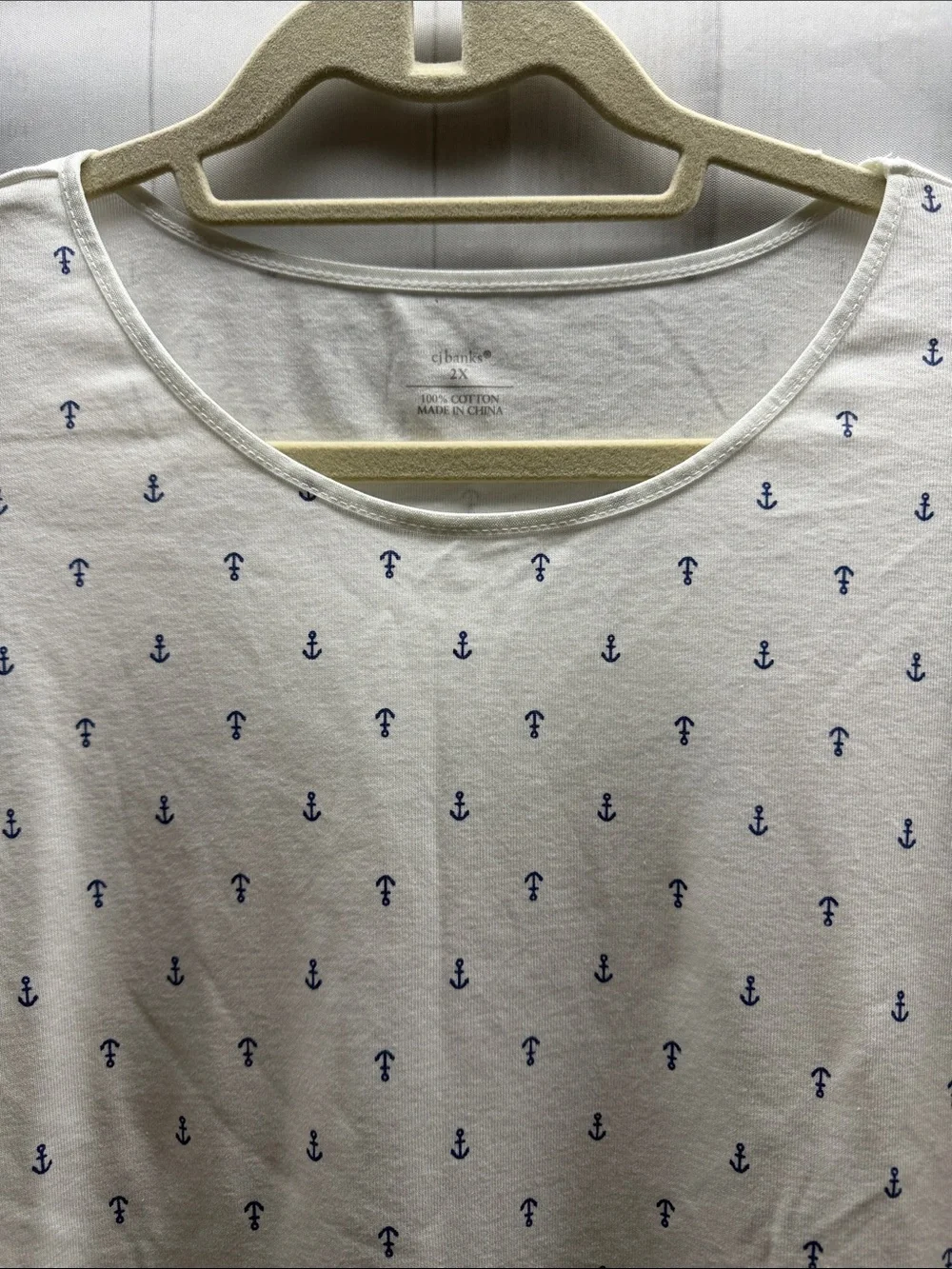 CJ Banks NWT White 3/4 Sleeve Tee with Navy Anchor Print Size 2X